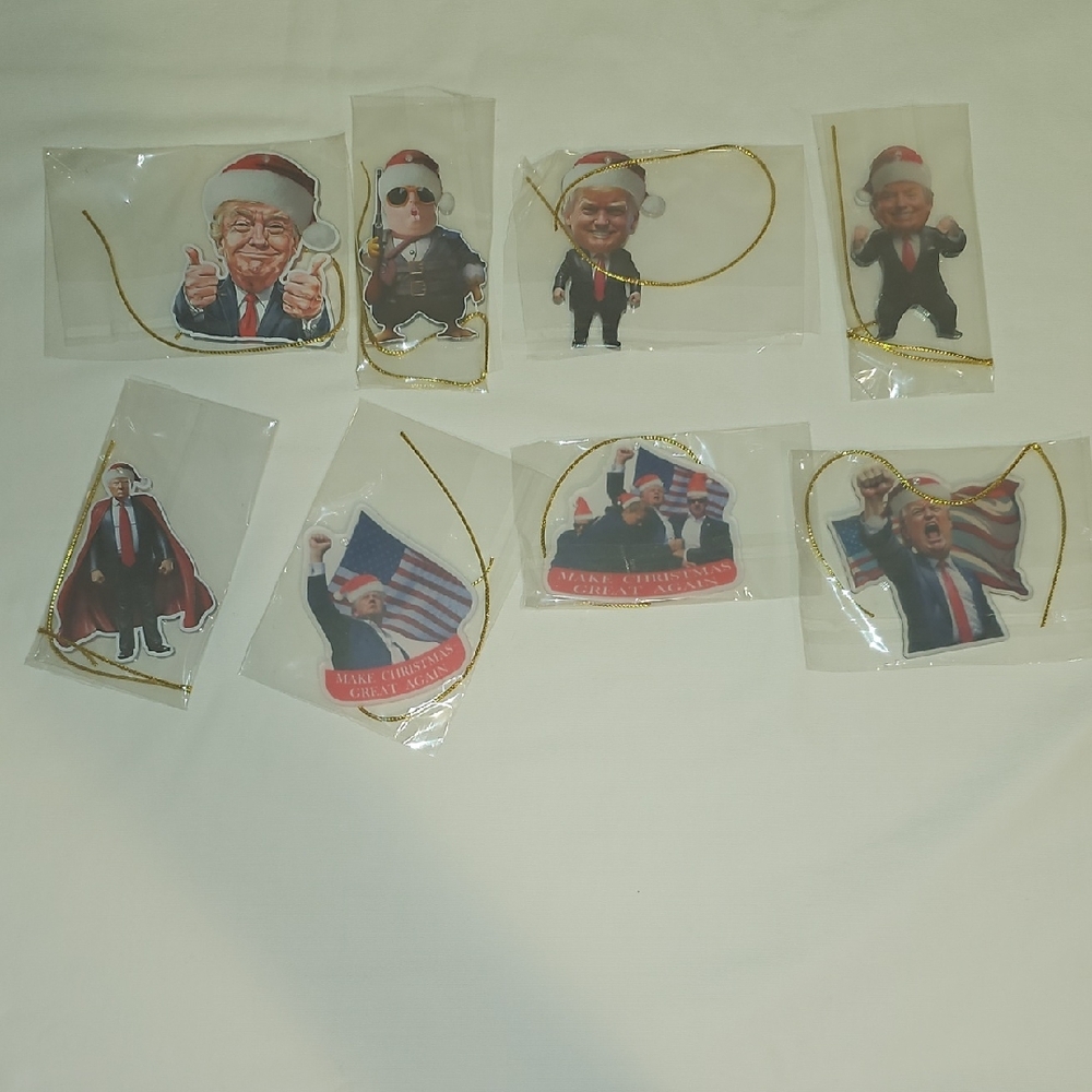 Trump Donald Christmas Ornaments 1 pack of 8 New
